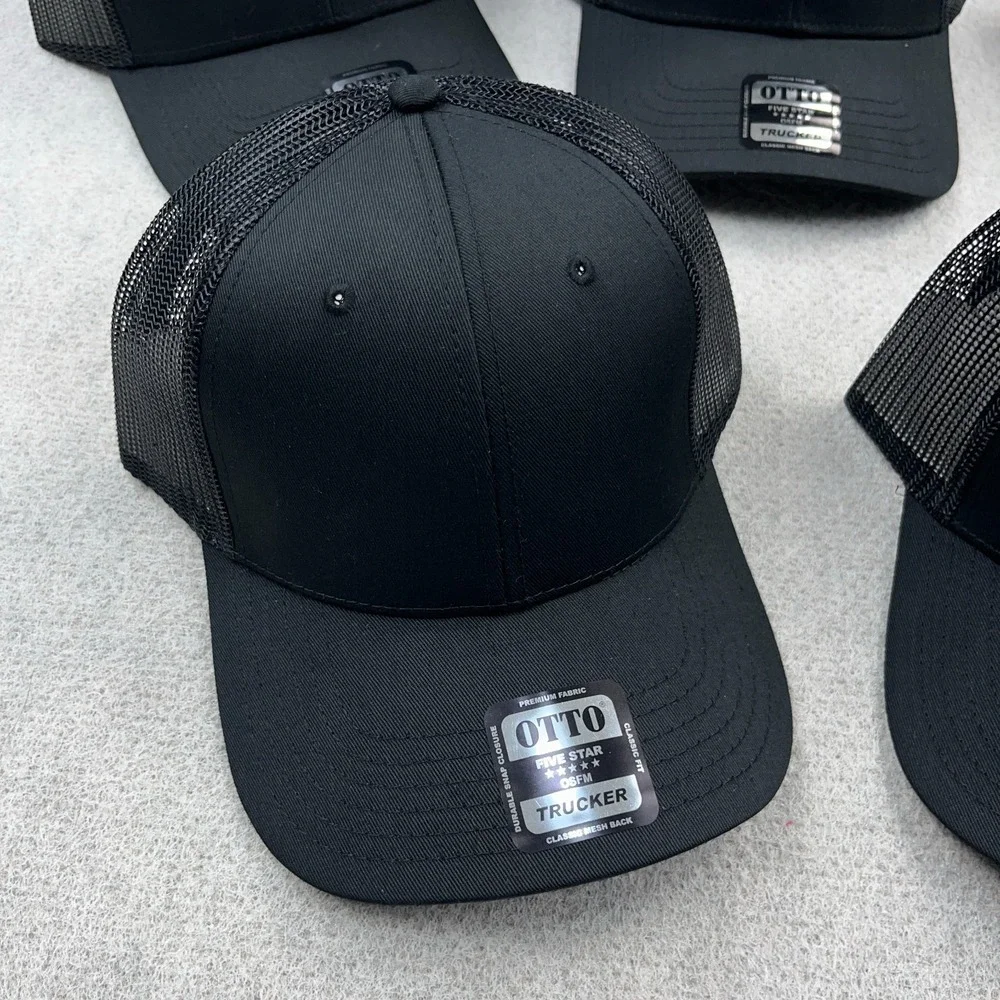 Otto Blank Trucker Hat Lot Cap Snapback Black Mesh Back Retro Deadstock NEW BE6